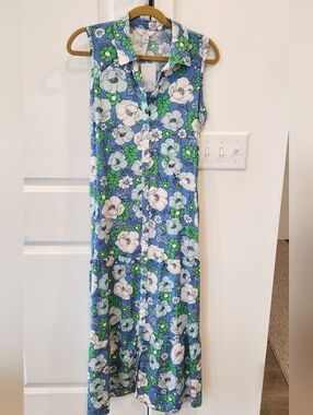 croft & barrow Blue Floral Sleeveless Dress with Green Accents